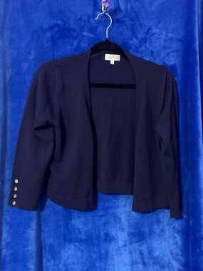 Navy blue cardigan with gold button detailing